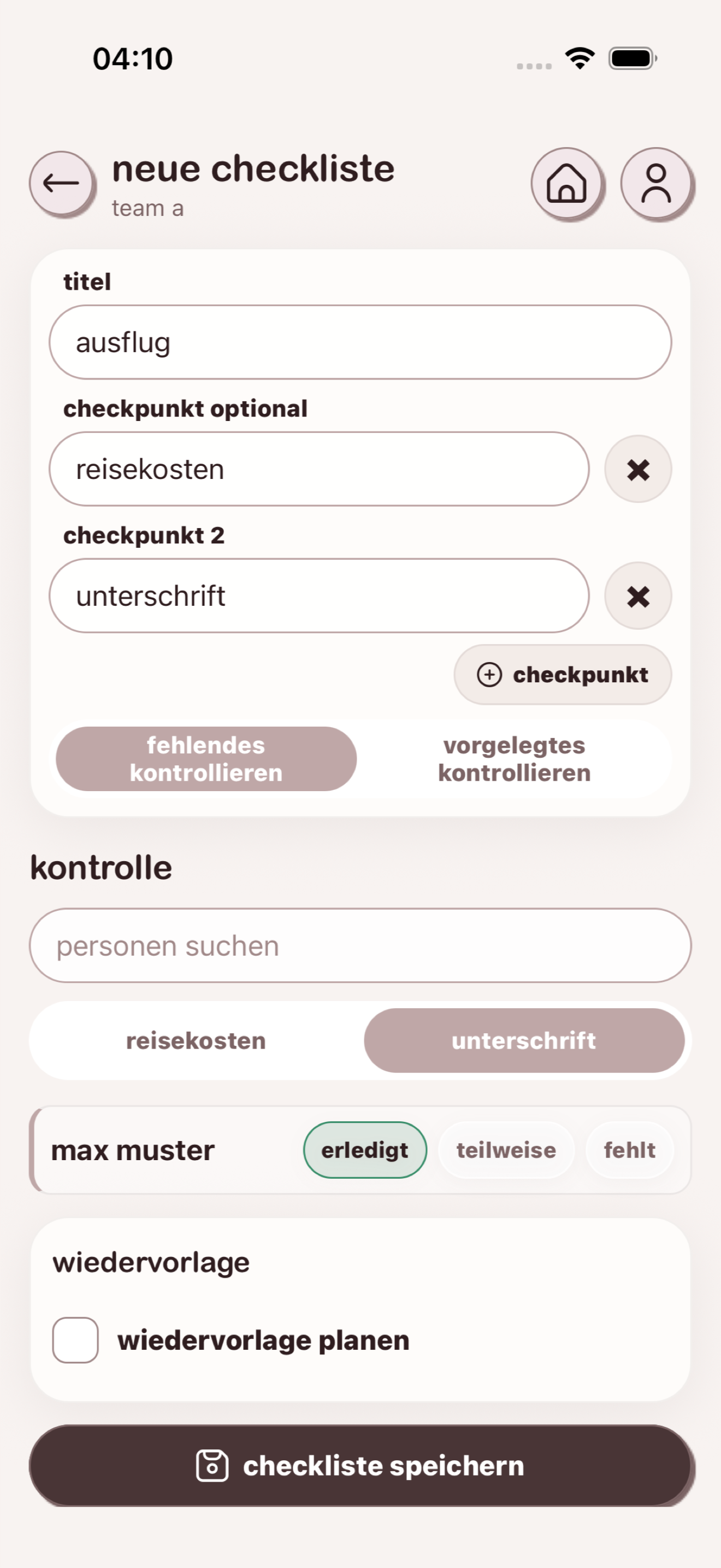 editor für eine neue checkliste